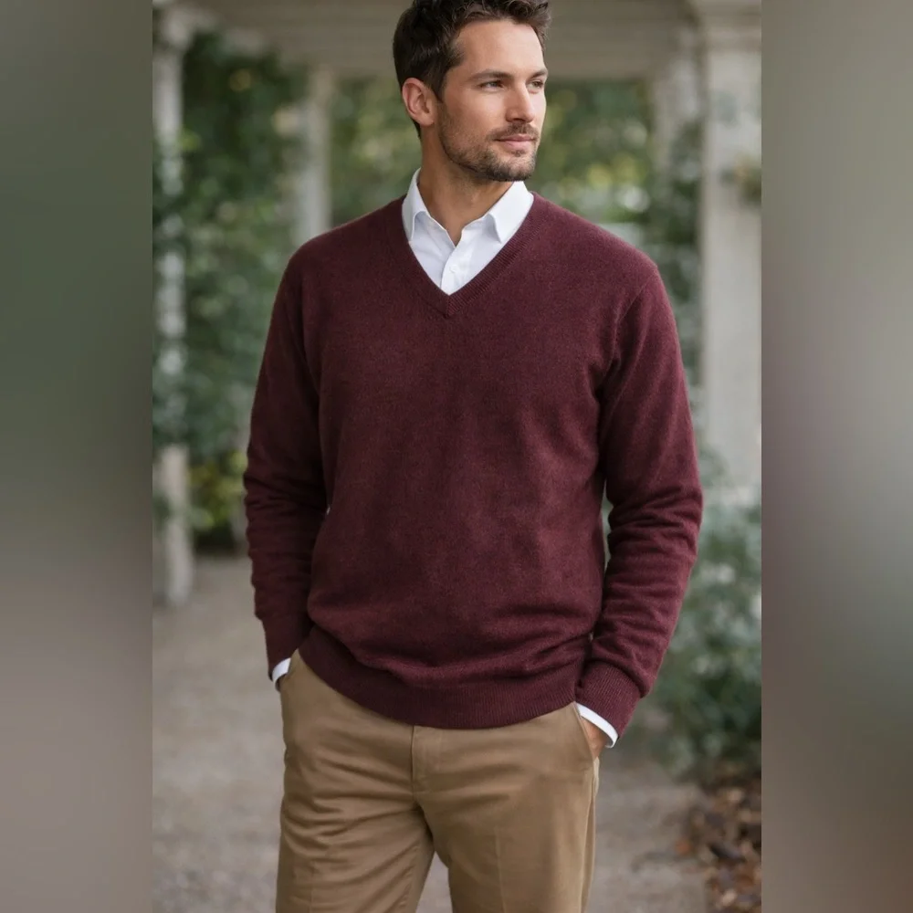 Peter Millar Burgundy V-Neck Sweater Mens Med 90% Wool 10% Cashmere Luxury‎ Knit